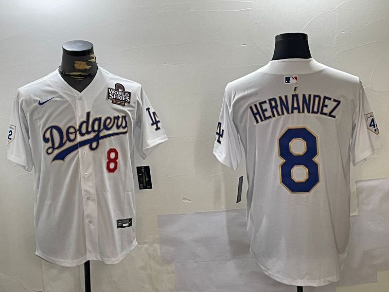Men Los Angeles Dodgers #8 Hernandez White Gold Game 2024 Nike MLB Jersey style 1120->los angeles dodgers->MLB Jersey
